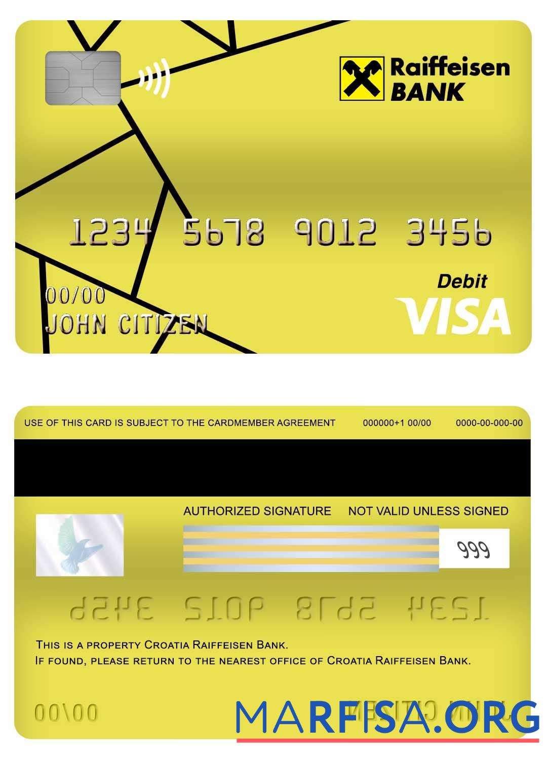 Downloadable Croatia Raiffeisen bank visa debit card real example